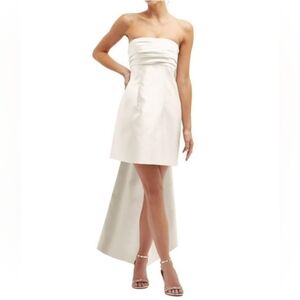 ALFRED SUNG Ivory Strapless Satin Column Mini Dress with Oversized Bow - Size 16